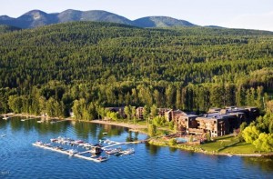 Aerial view of Whitefish Lake Lodge Resort and condominiums for sale.
